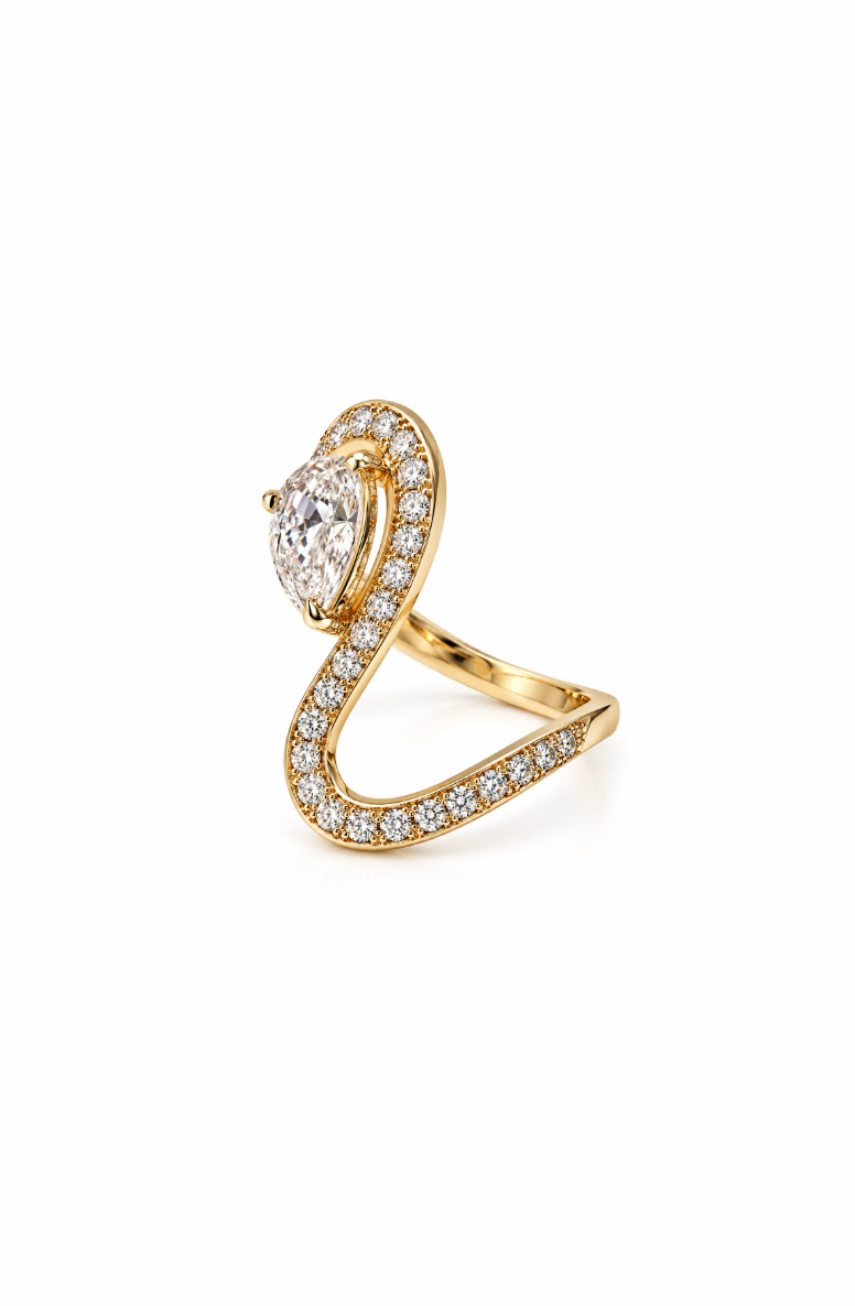 Asymmetric 1ct Pear & 0.5ct Round Lab Diamond Pavé Bypass Ring