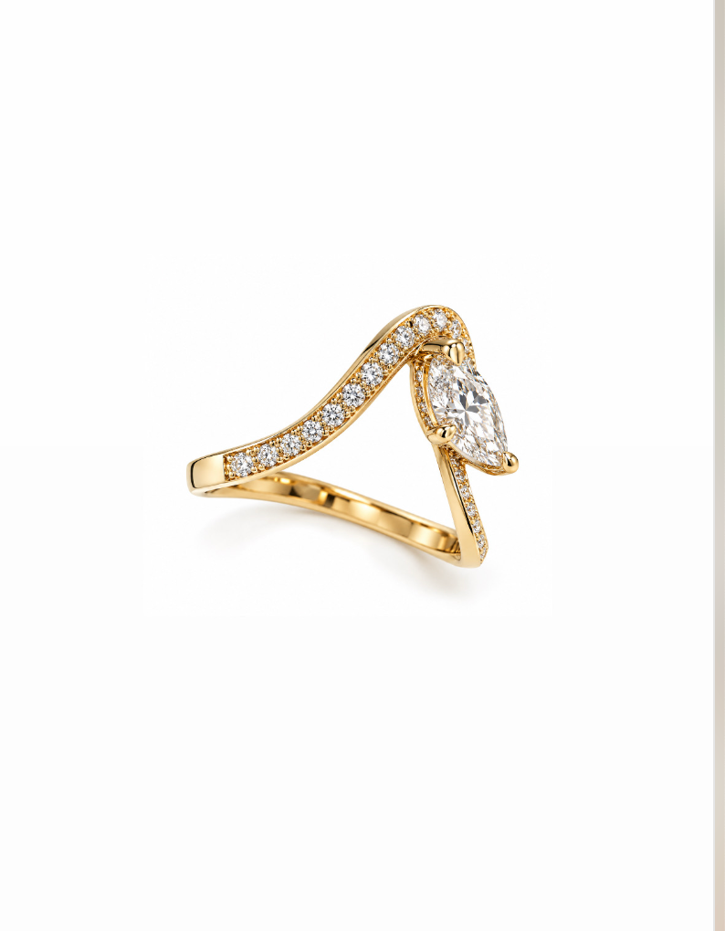 Asymmetric 1ct Pear & 0.5ct Round Lab Diamond Pavé Bypass Ring