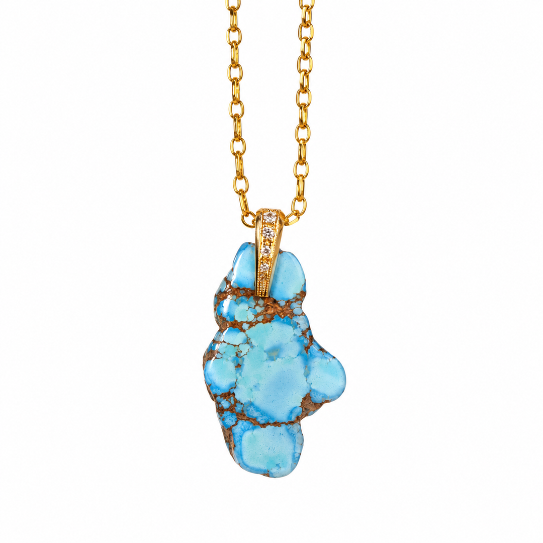 14K Golden Hills Turquoise Pendant x Nat. Dia Bail