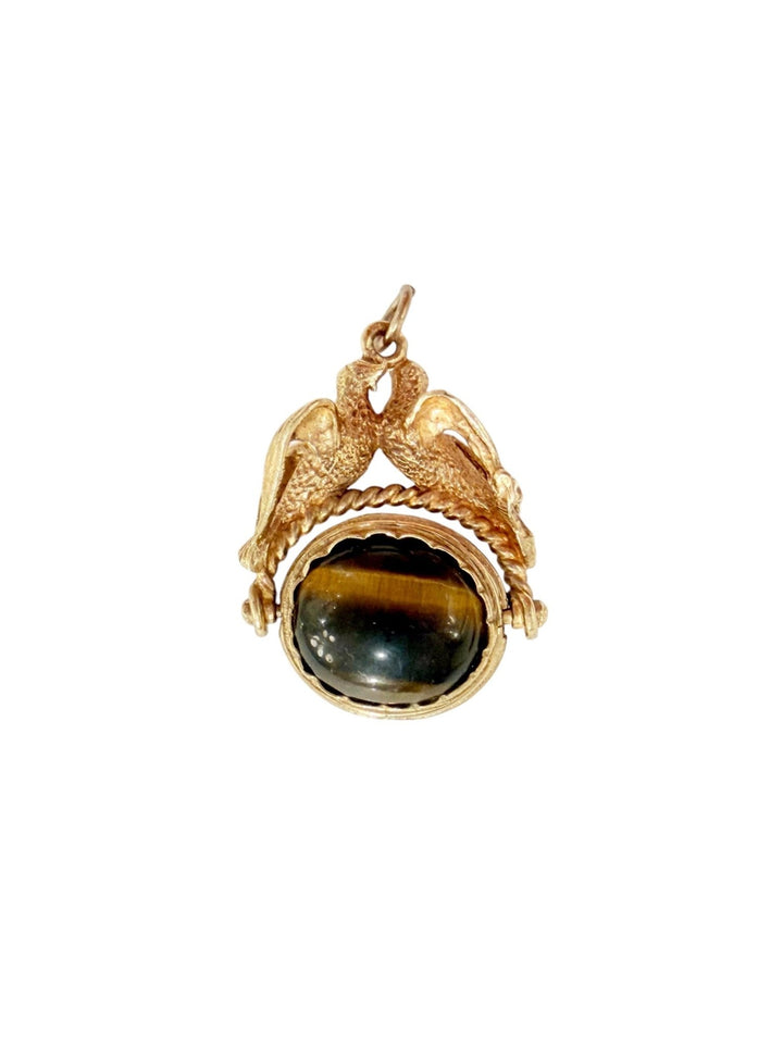 Antique 14K Gold Tiger's Eye Phoenix Fob - Kingdom Jewelry