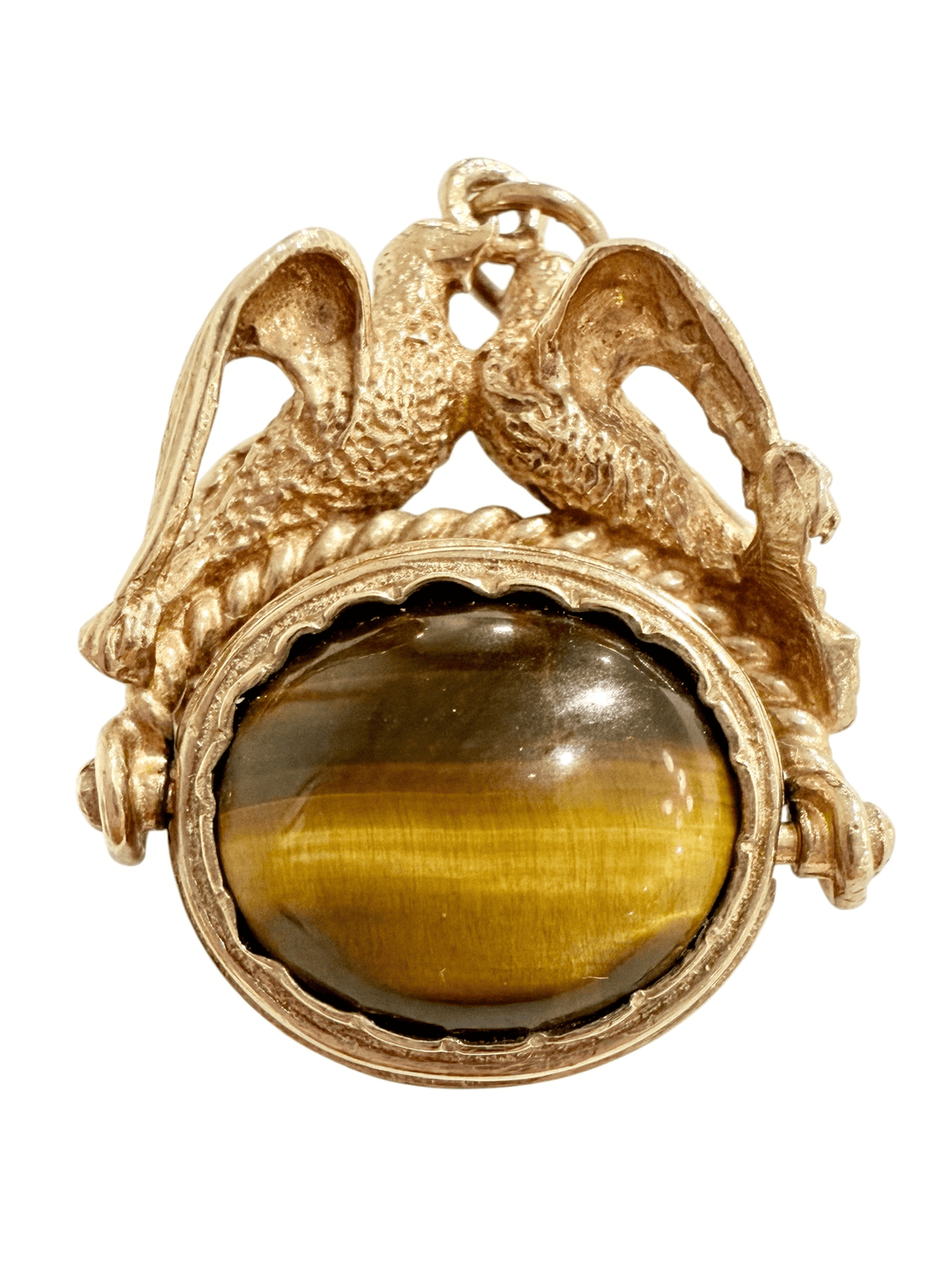 Antique 14K Gold Tiger's Eye Phoenix Fob - Kingdom Jewelry