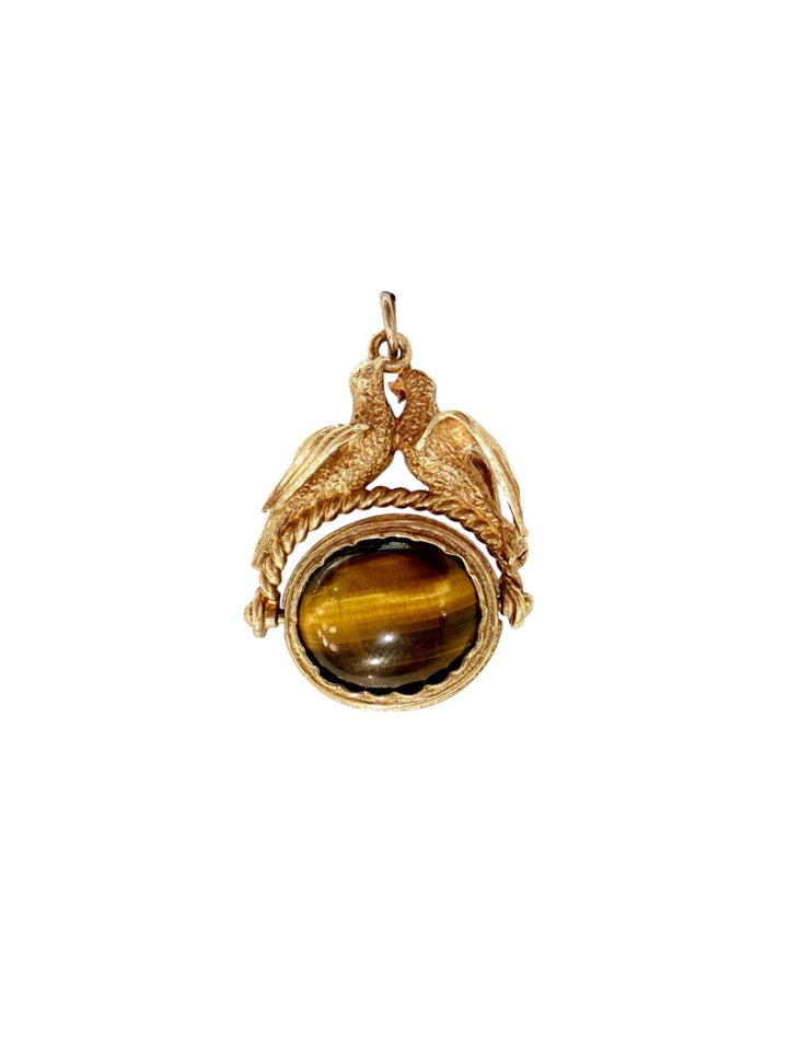 Antique 14K Gold Tiger's Eye Phoenix Fob - Kingdom Jewelry
