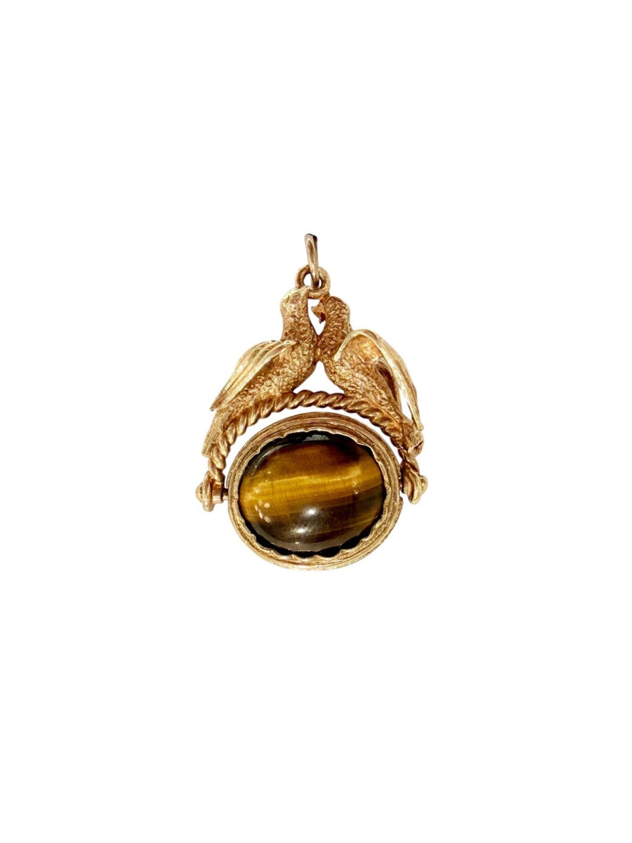 Antique 14K Gold Tiger's Eye Phoenix Fob - Kingdom Jewelry