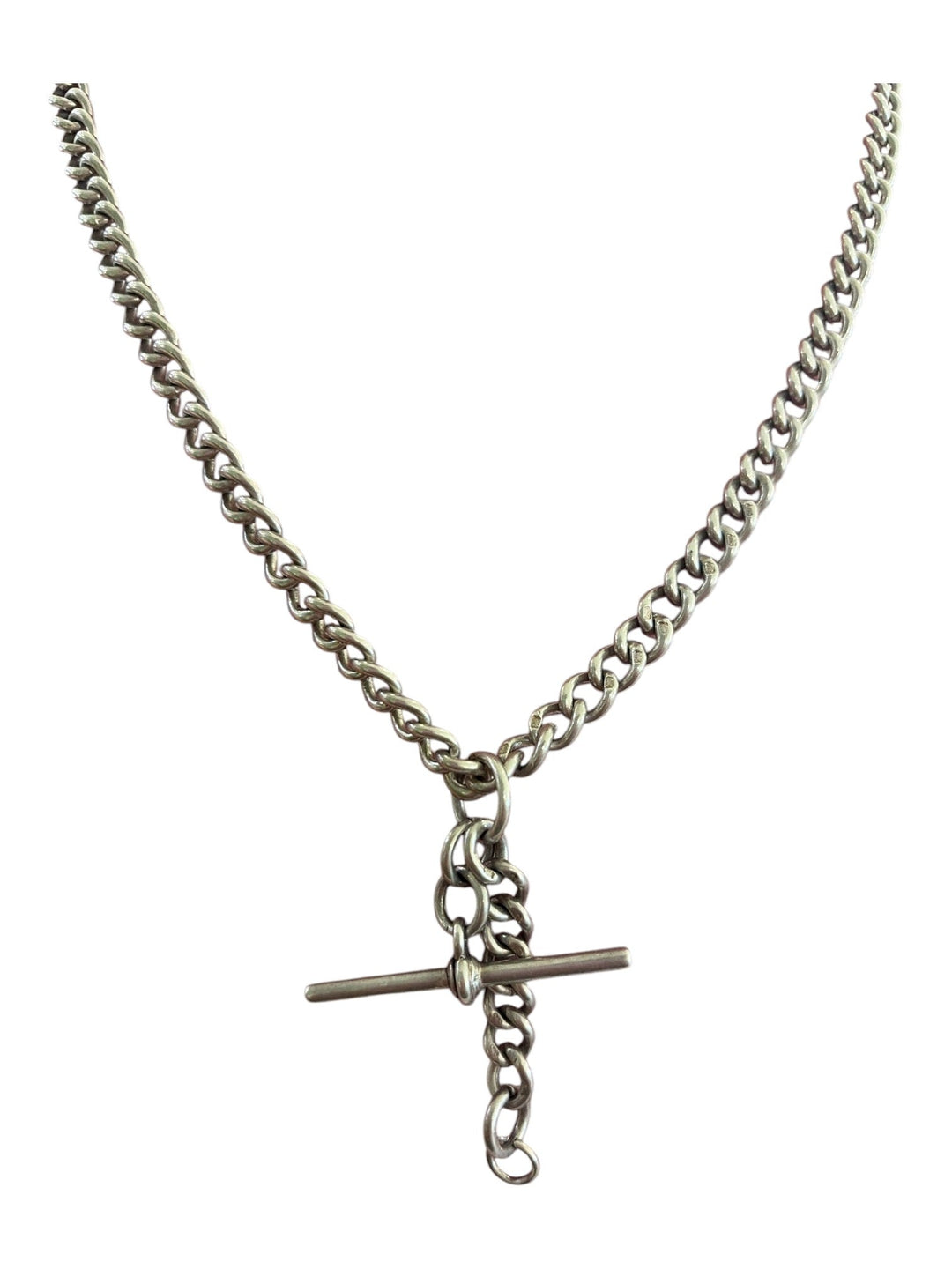 Antique 1920s Sterling Silver Watch Chain - Kingdom Jewelry