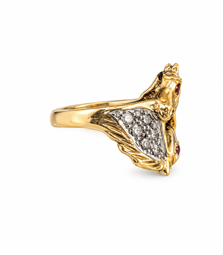 Antique Equestrian Gold Ring With Ruby's and Diamonds - Kingdom Jewelry