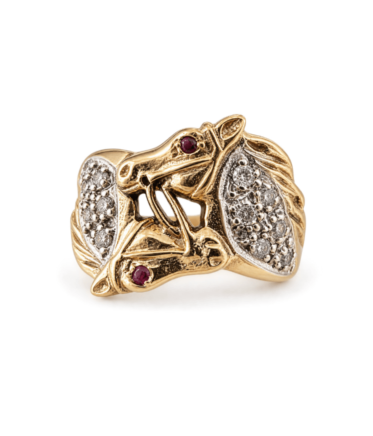 Antique Equestrian Gold Ring With Ruby's and Diamonds - Kingdom Jewelry