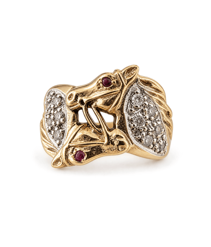Antique Equestrian Gold Ring With Ruby's and Diamonds - Kingdom Jewelry