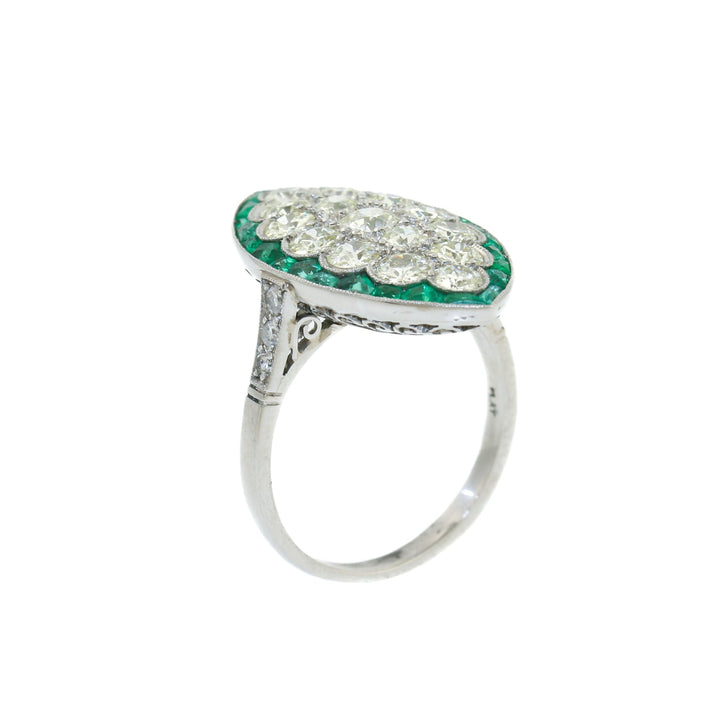 Antique Platinum x European Diamond & Emerald Cocktail Ring - Kingdom Jewelry