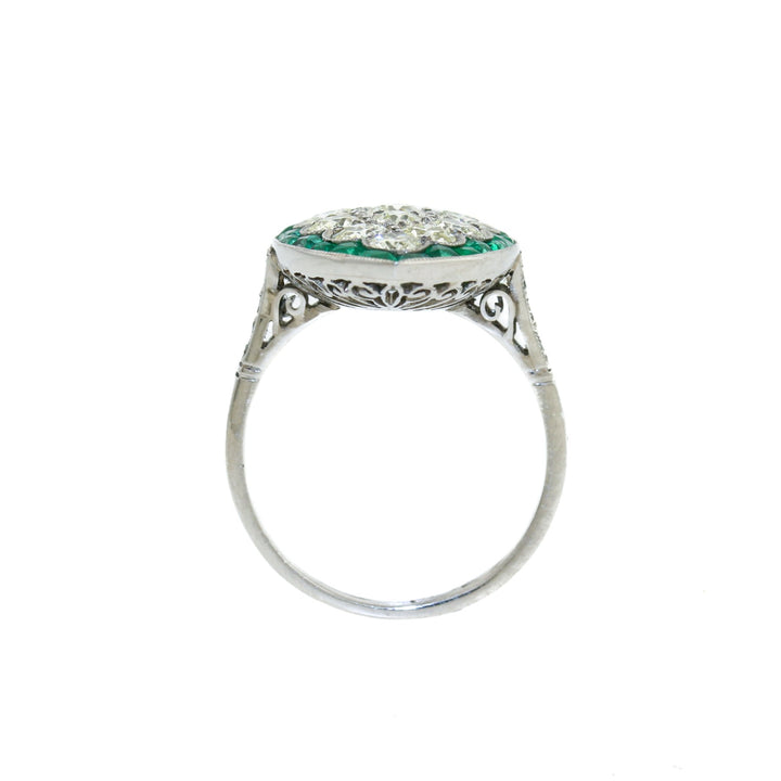 Antique Platinum x European Diamond & Emerald Cocktail Ring - Kingdom Jewelry