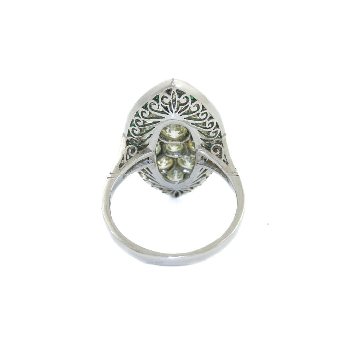 Antique Platinum x European Diamond & Emerald Cocktail Ring - Kingdom Jewelry