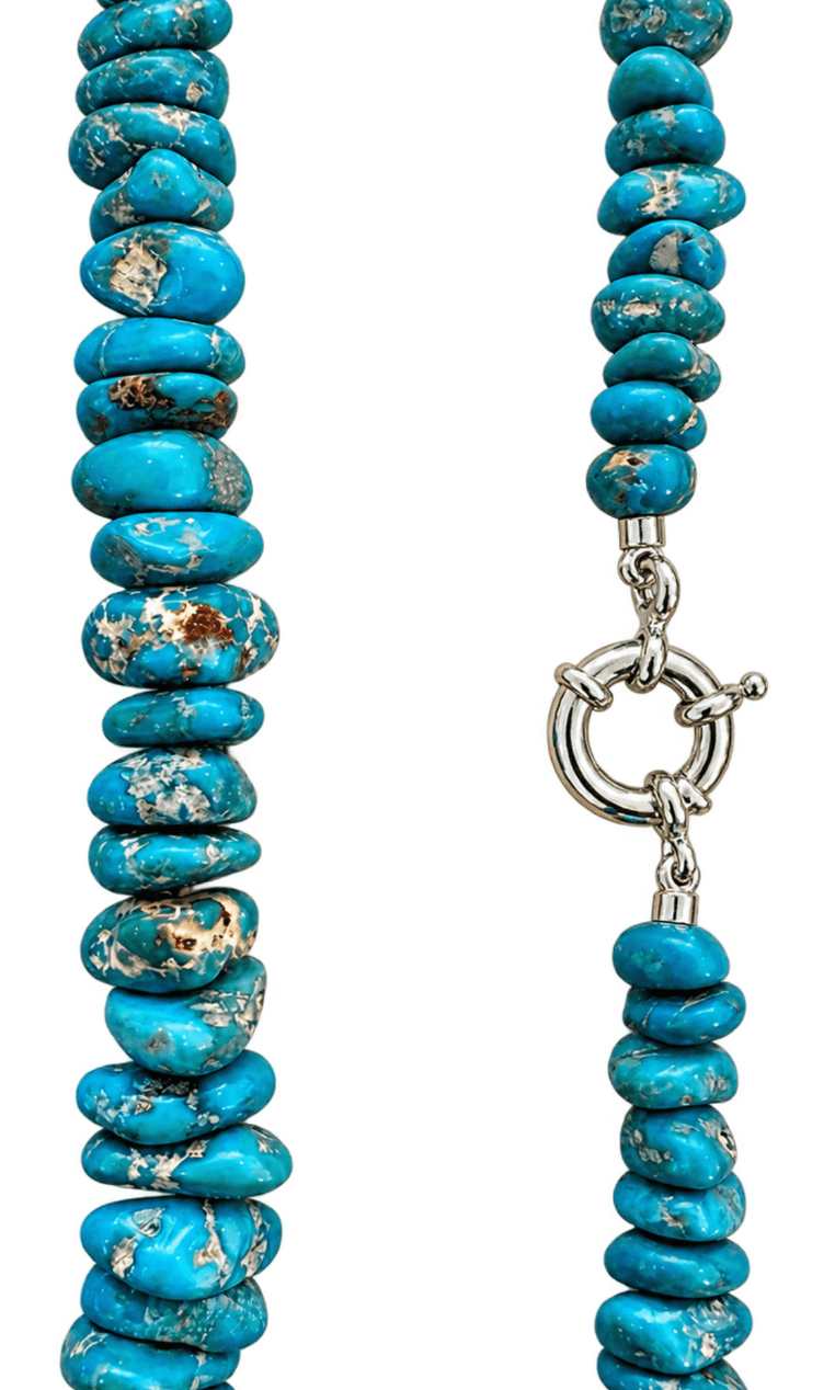 Armenian Turquoise Large Nugget Sterling Silver Necklace - Kingdom Jewelry
