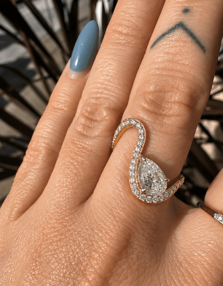 Asymmetric 1ct Pear & 0.5ct Round Lab Diamond Pavé Bypass Ring - Kingdom Jewelry