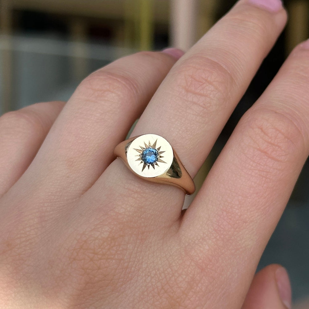 Blue Sapphire Starburst Signet - Kingdom Jewelry