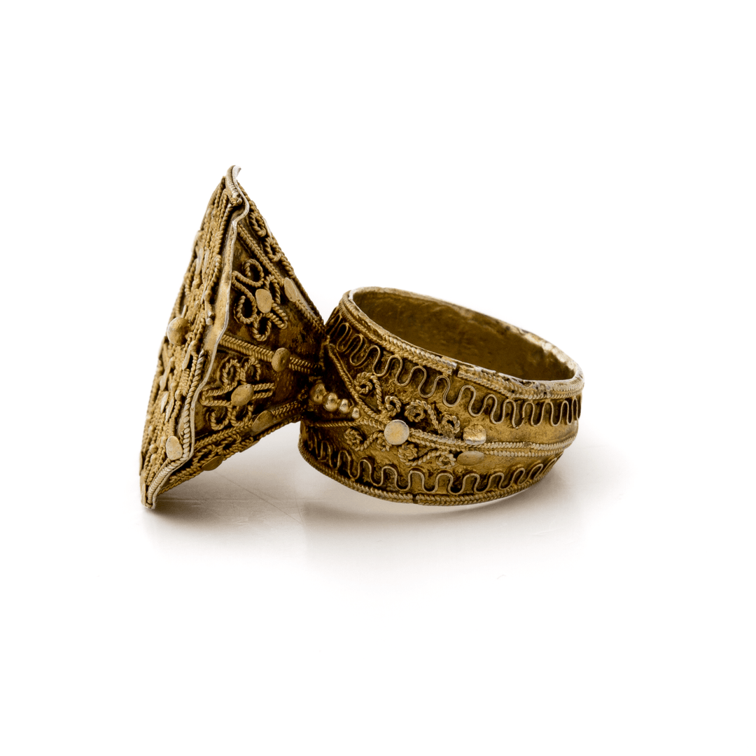 Brass x Traditional Indonesian "Tapak Gajah" Bell Ring - Kingdom Jewelry