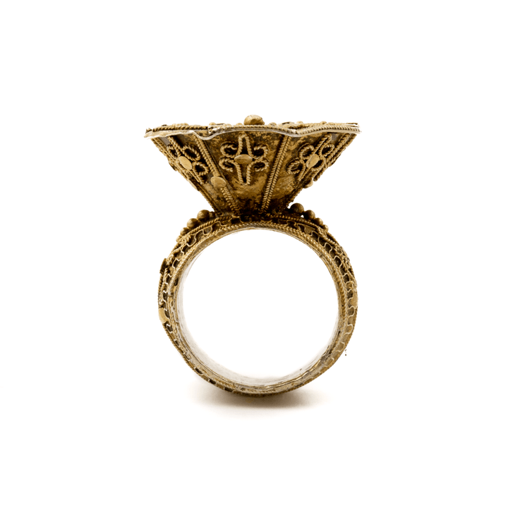 Brass x Traditional Indonesian "Tapak Gajah" Bell Ring - Kingdom Jewelry