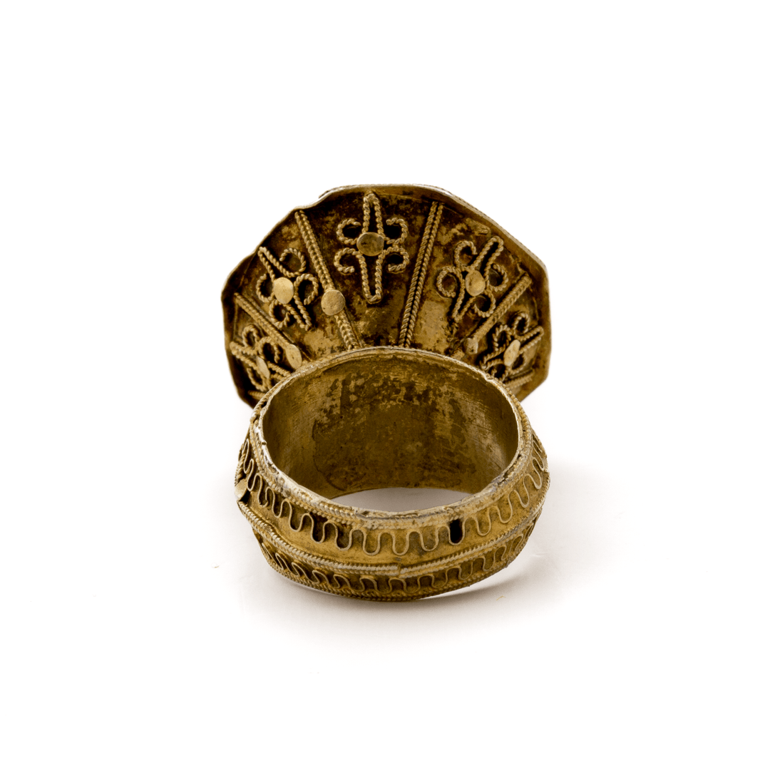 Brass x Traditional Indonesian "Tapak Gajah" Bell Ring - Kingdom Jewelry