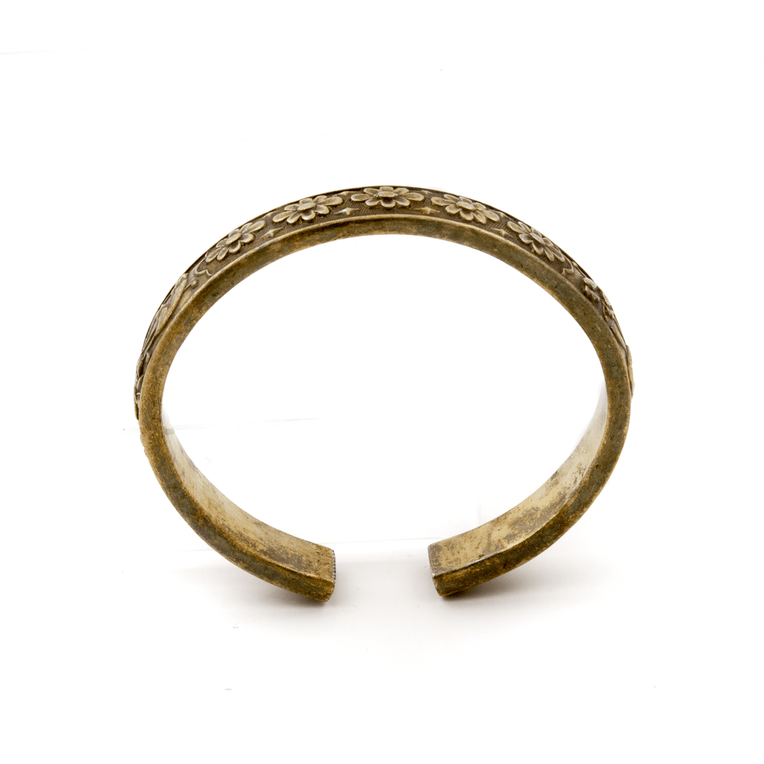 Brass x Vintage 1950's Floral "Year of The Rat" Chinese Bangle - Kingdom Jewelry
