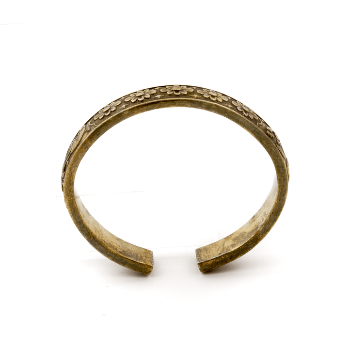 Brass x Vintage 1950's Floral "Year of The Rat" Chinese Bangle - Kingdom Jewelry