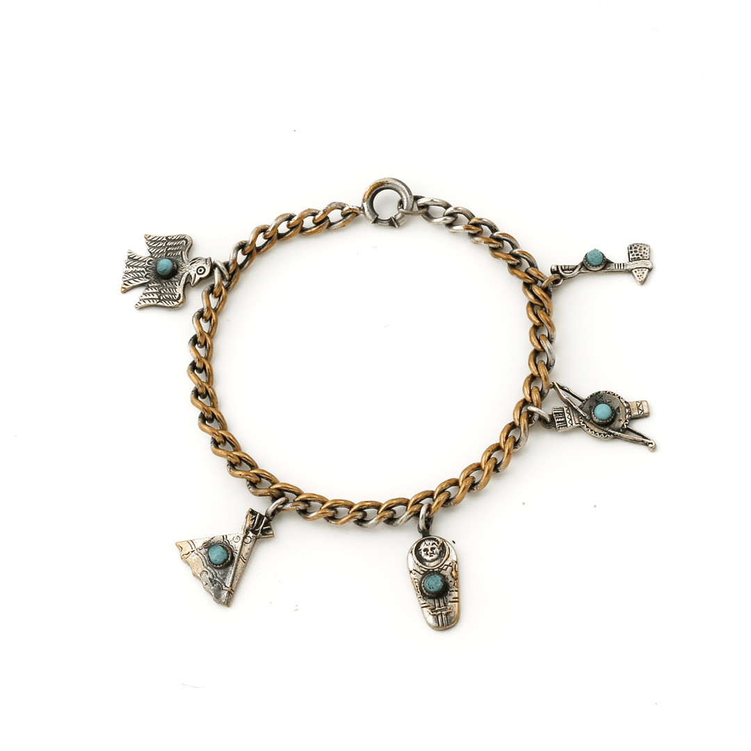Bronze - Washed Silver x Vintage 1960's Southwest Charm Bracelet - Kingdom Jewelry