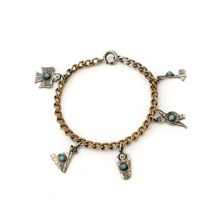 Bronze - Washed Silver x Vintage 1960's Southwest Charm Bracelet - Kingdom Jewelry