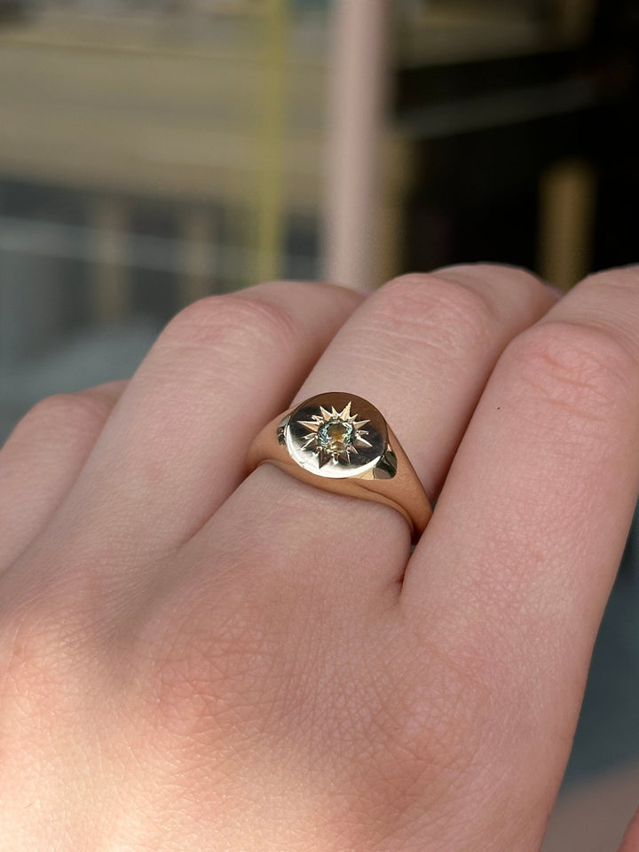 Champagne Parti Sapphire Starburst Signet - Kingdom Jewelry