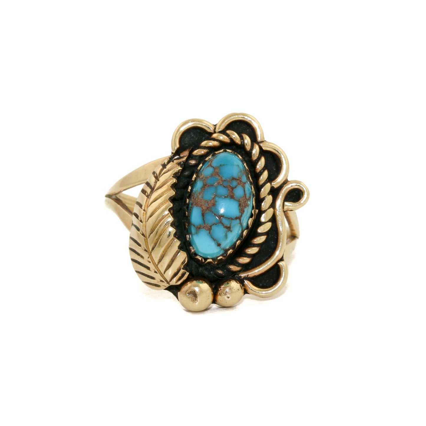 Classic 14k Gold x Egyptian Turquoise Navajo Leaf Ring - Kingdom Jewelry