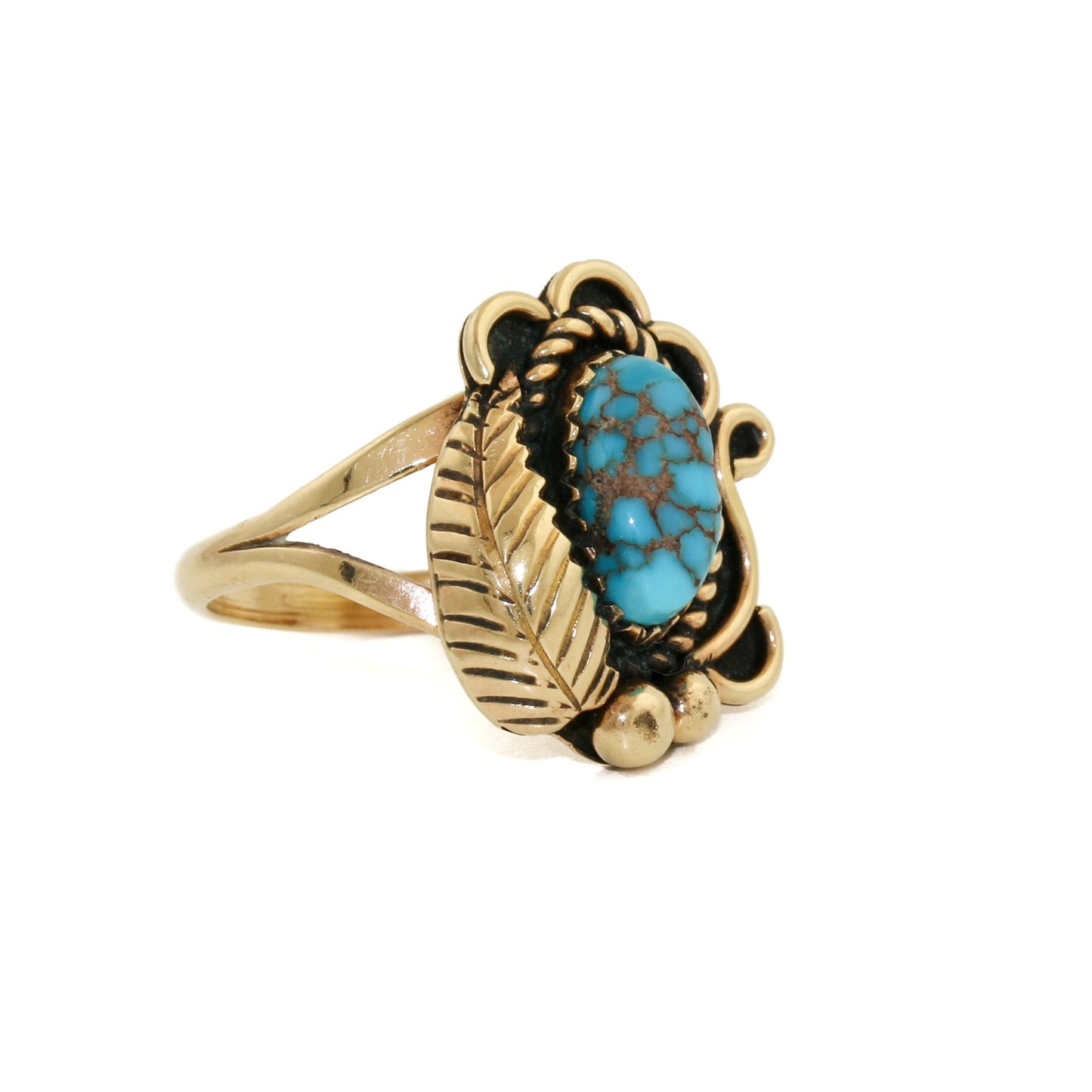 Classic 14k Gold x Egyptian Turquoise Navajo Leaf Ring - Kingdom Jewelry
