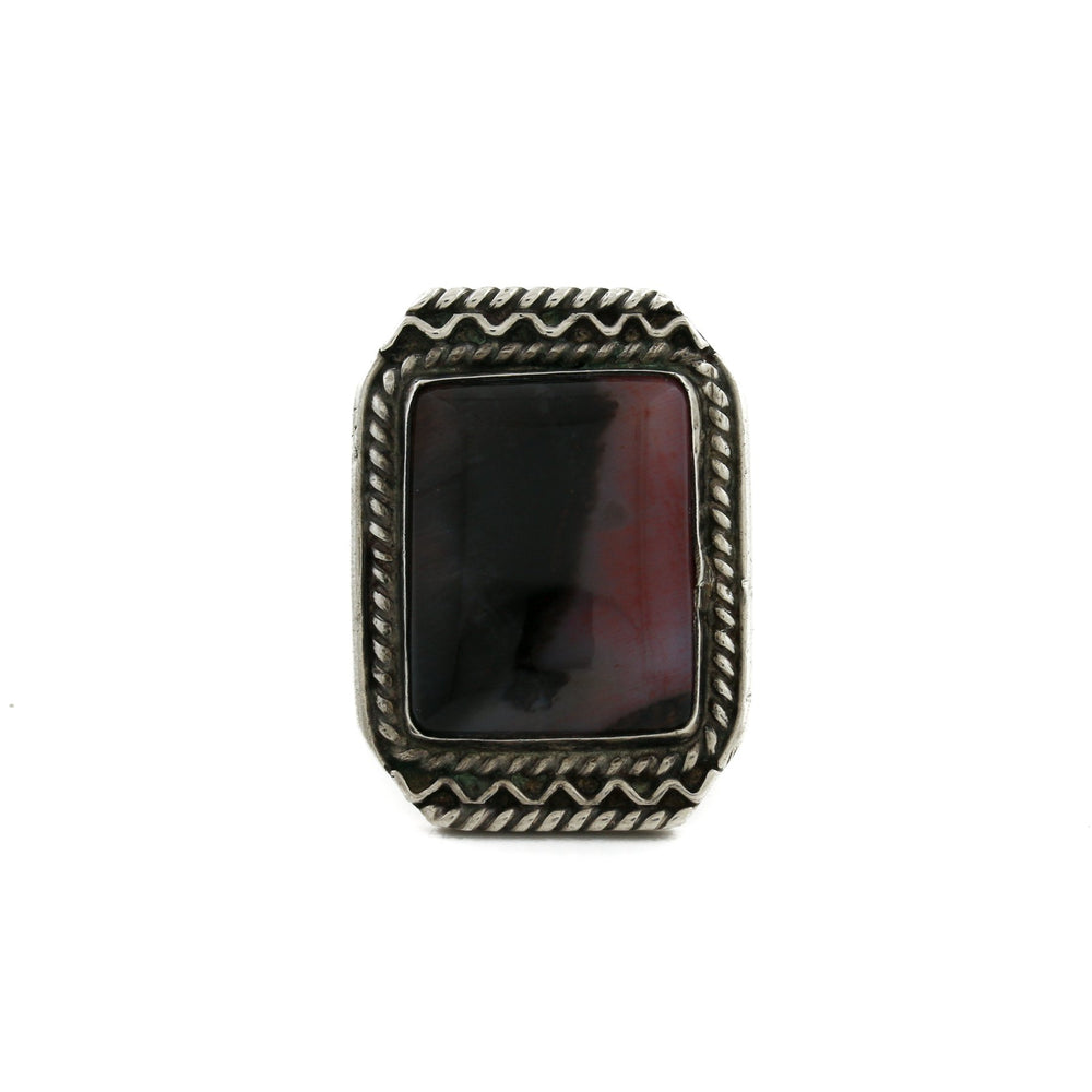 Classic 1970's Square Petrified Wood x Navajo Ring - Kingdom Jewelry