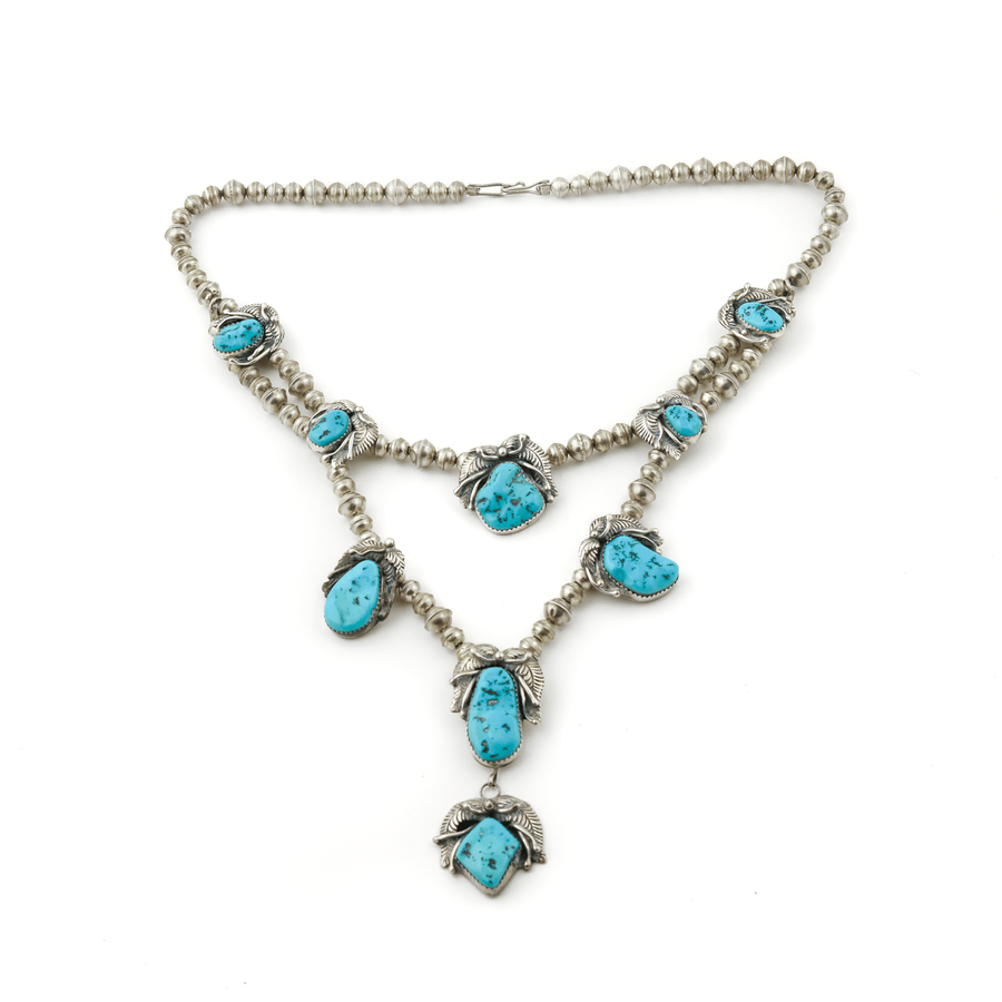 Classic 1980's Leaf - Motif Blue Turquoise Natural Turquoise Necklace - Kingdom Jewelry