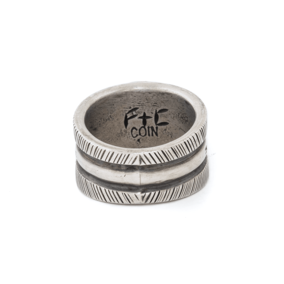 Coin Silver x Chaynee Turquoise "Falcon Trading Company" Arrow Band - Kingdom Jewelry