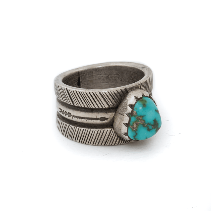 Coin Silver x Chaynee Turquoise "Falcon Trading Company" Arrow Band - Kingdom Jewelry