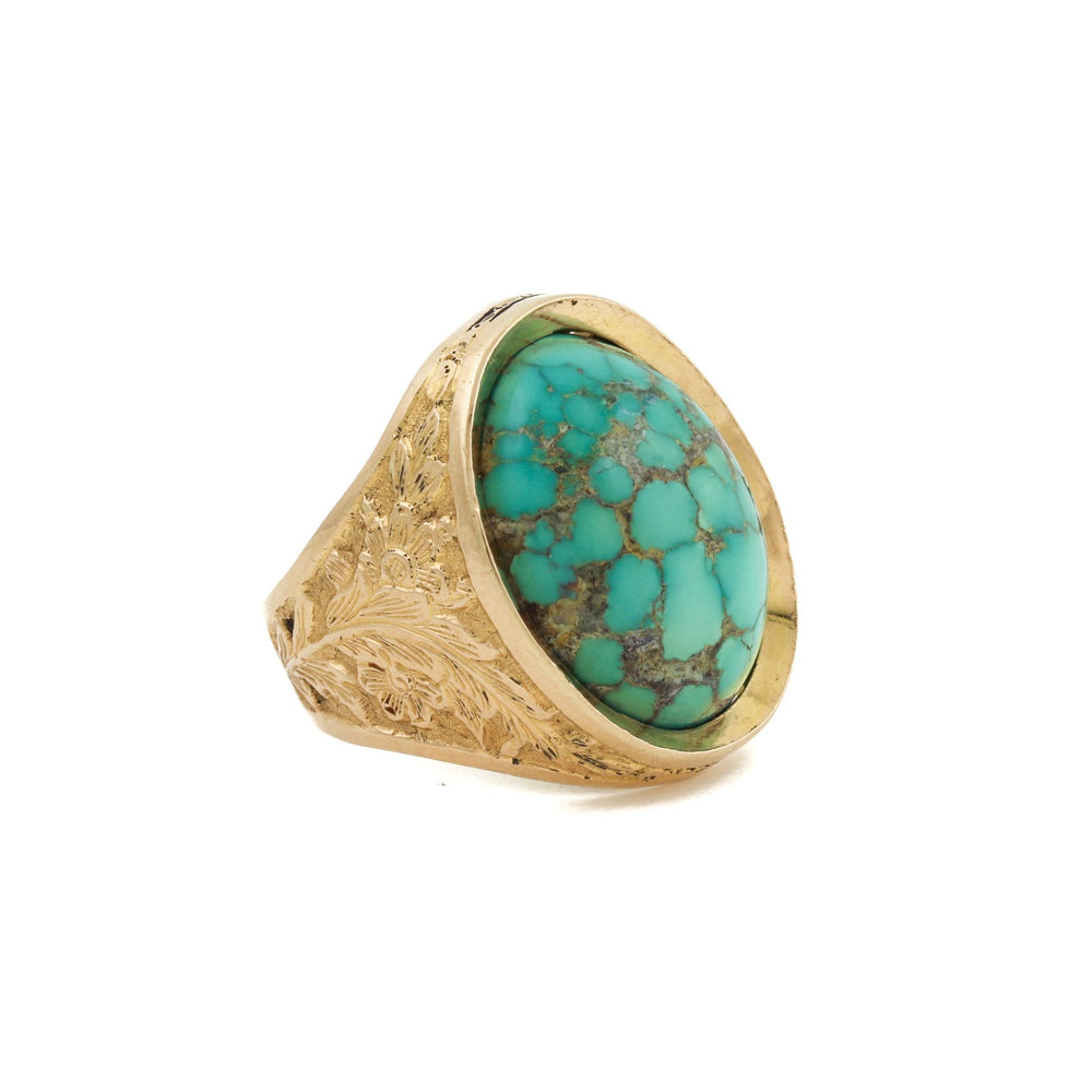 Colossal 14k Gold x Persian Turquoise Filigree Ring - Kingdom Jewelry