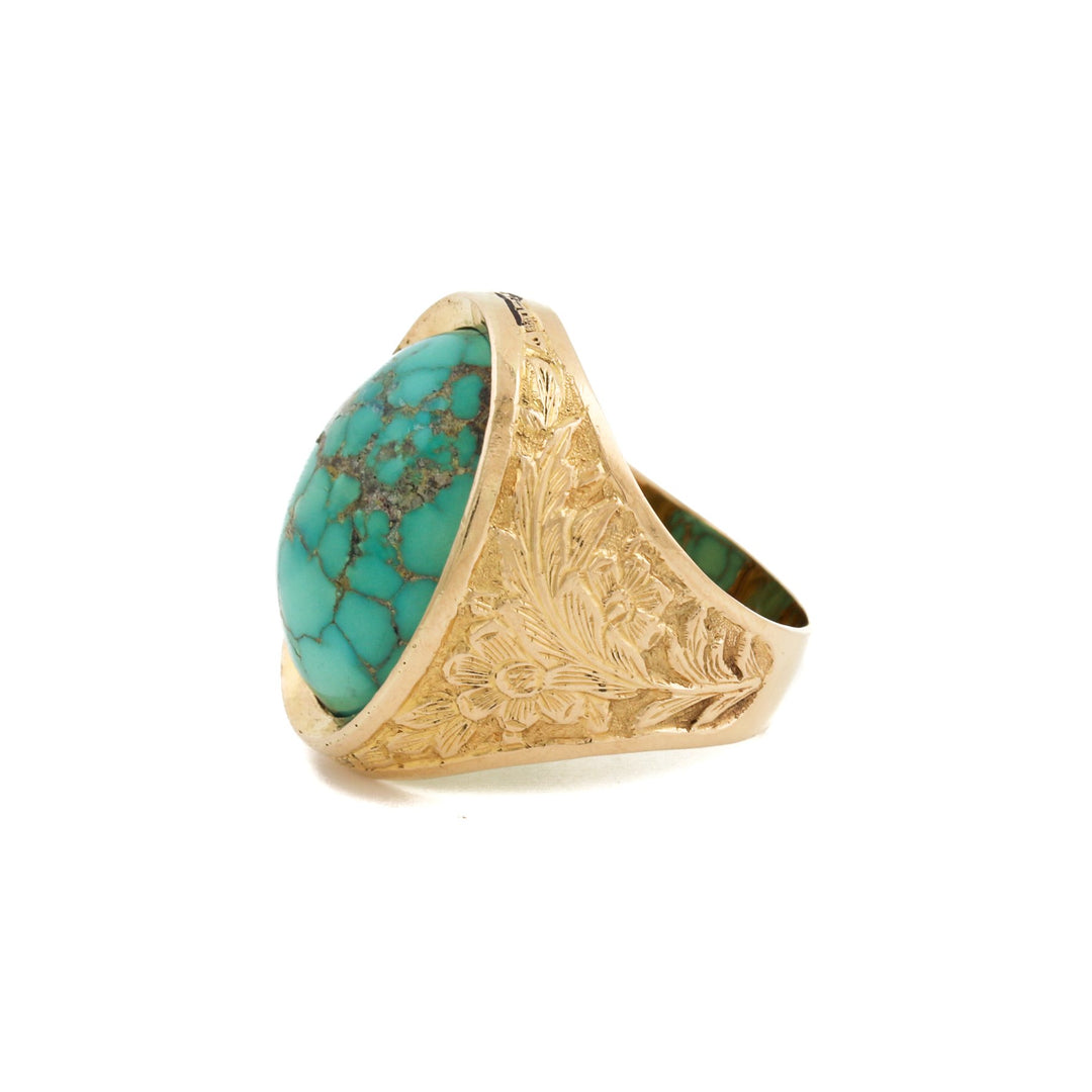 Colossal 14k Gold x Persian Turquoise Filigree Ring - Kingdom Jewelry