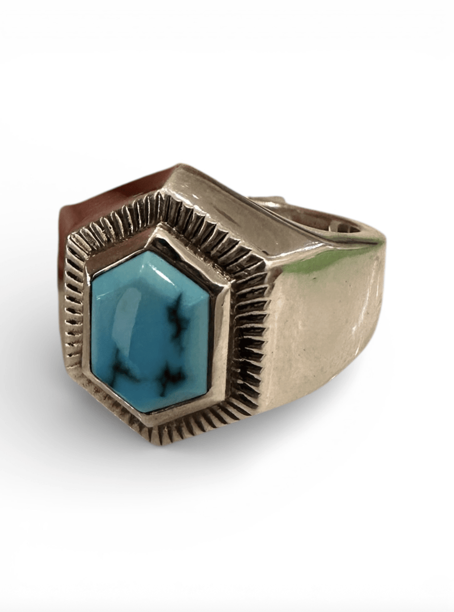 Deco Sterling Silver Ring x Egyptian Turquoise - Kingdom Jewelry