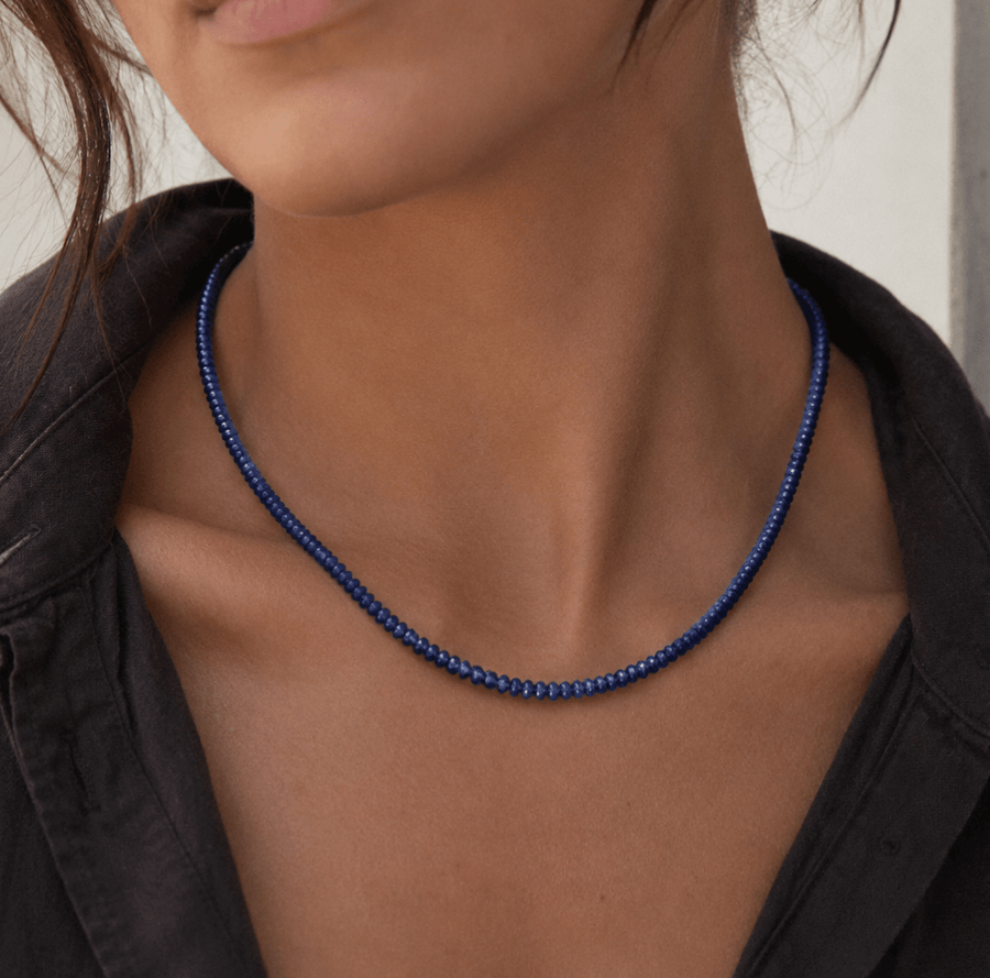Deep Blue Sapphire Beaded Necklace - Kingdom Jewelry