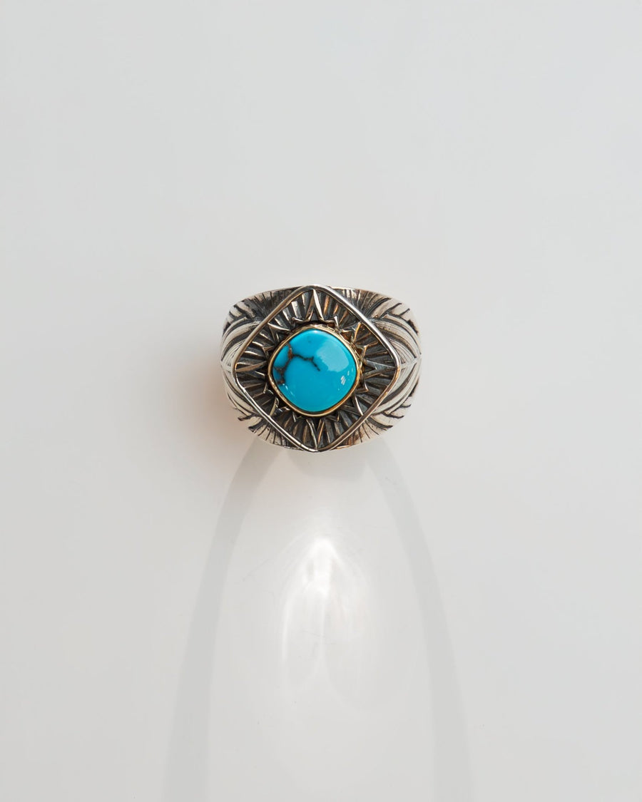 Diamond Sun 925 Sterling Silver x/ 14k Yellow Bezel Set Turquoise size 11.25 - Kingdom Jewelry