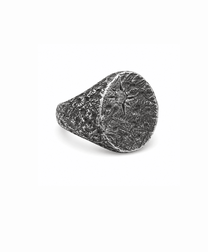 Distressed Oval X Silver Sapphire Signet Ring - Kingdom Jewelry