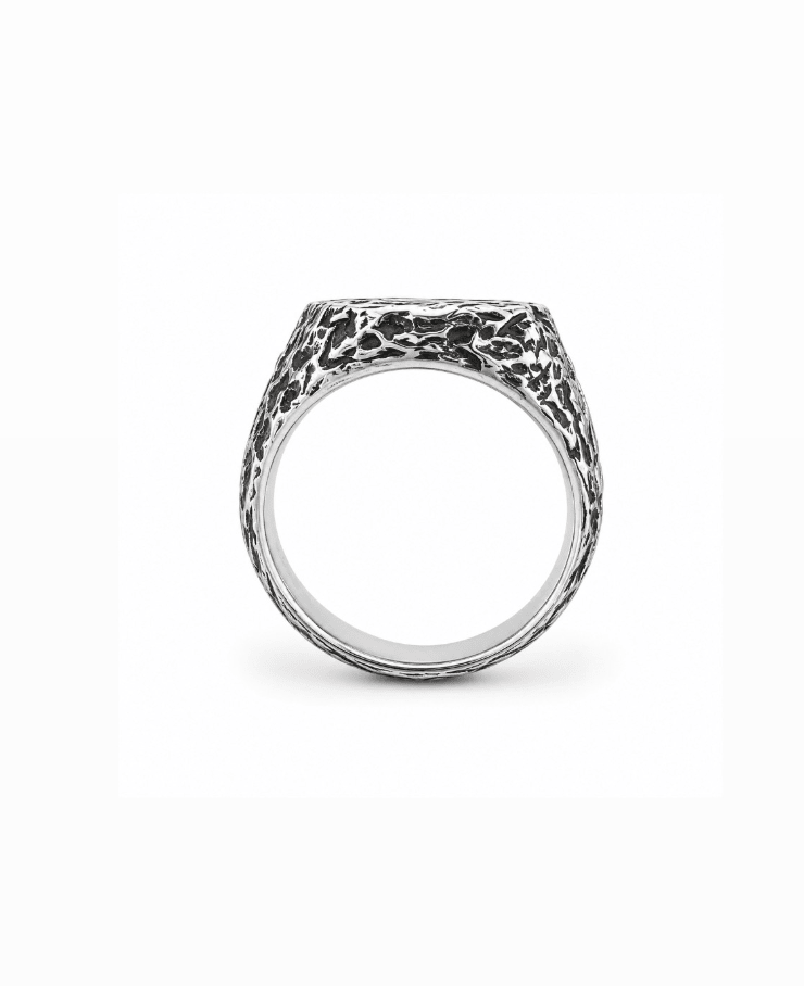 Distressed Oval X Silver Sapphire Signet Ring - Kingdom Jewelry