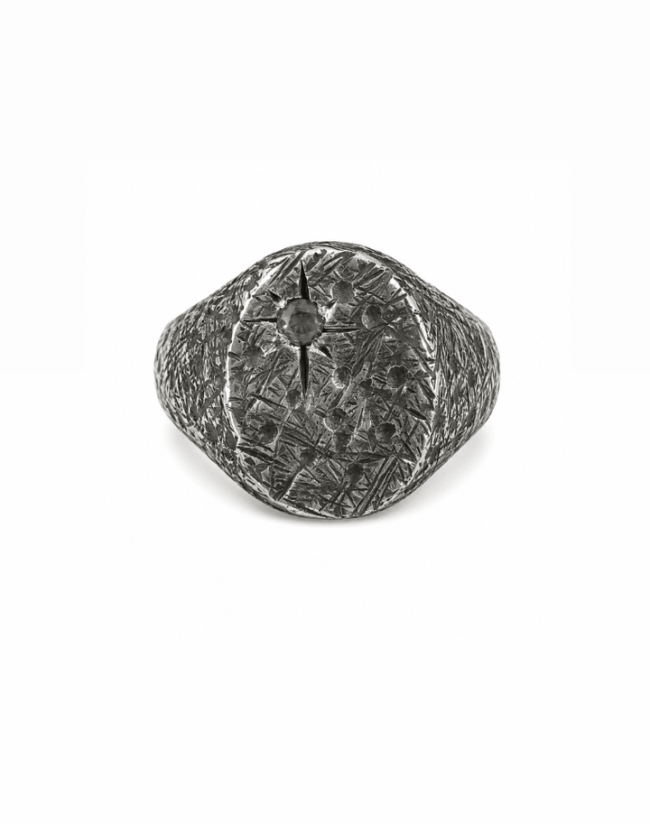 Distressed Oval X Silver Sapphire Signet Ring - Kingdom Jewelry