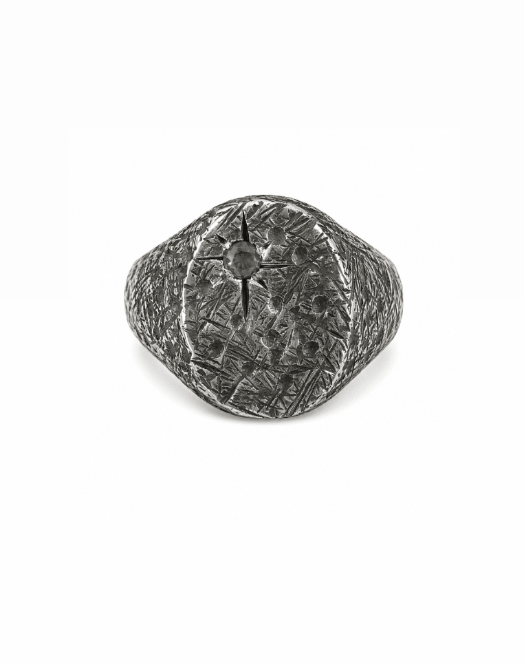 Distressed Oval X Silver Sapphire Signet Ring - Kingdom Jewelry