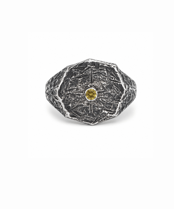 Distressed Silver x Yellow Sapphire Signet Ring - Kingdom Jewelry