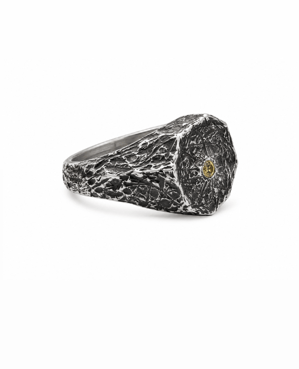 Distressed Silver x Yellow Sapphire Signet Ring - Kingdom Jewelry