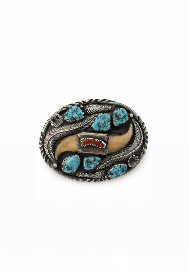 Epic Vintage Bear Claw x Coral x Turquoise Belt Buckle - Kingdom Jewelry