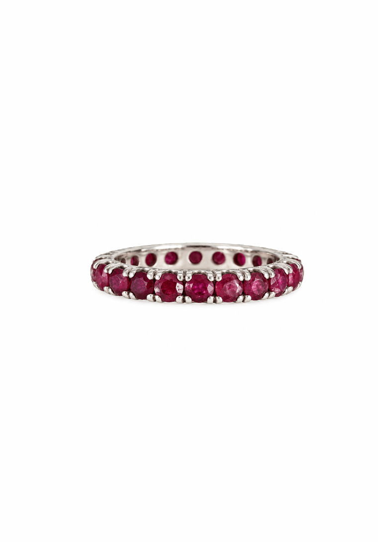 Estate 18k White Gold Round Ruby Eternity Band - Kingdom Jewelry