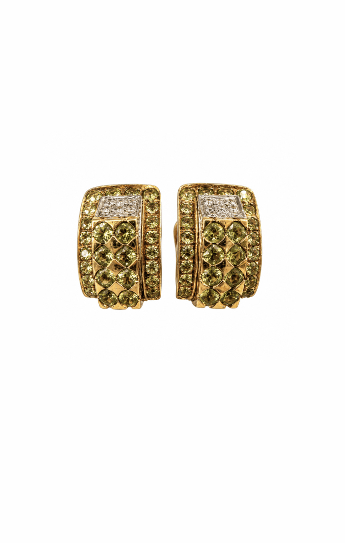 Estate 18K Yellow Gold Peridot and Diamond Contemporary Earrings - Kingdom Jewelry