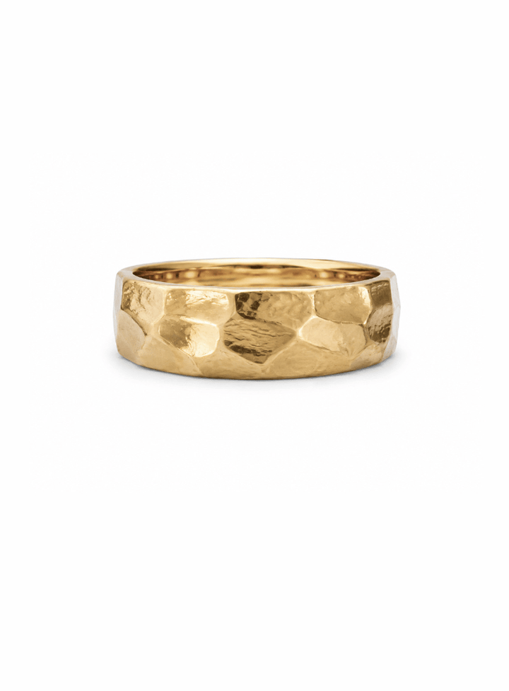 Gold x 6mm Rock Hammered Lightweight Men's Band - Kingdom Jewelry