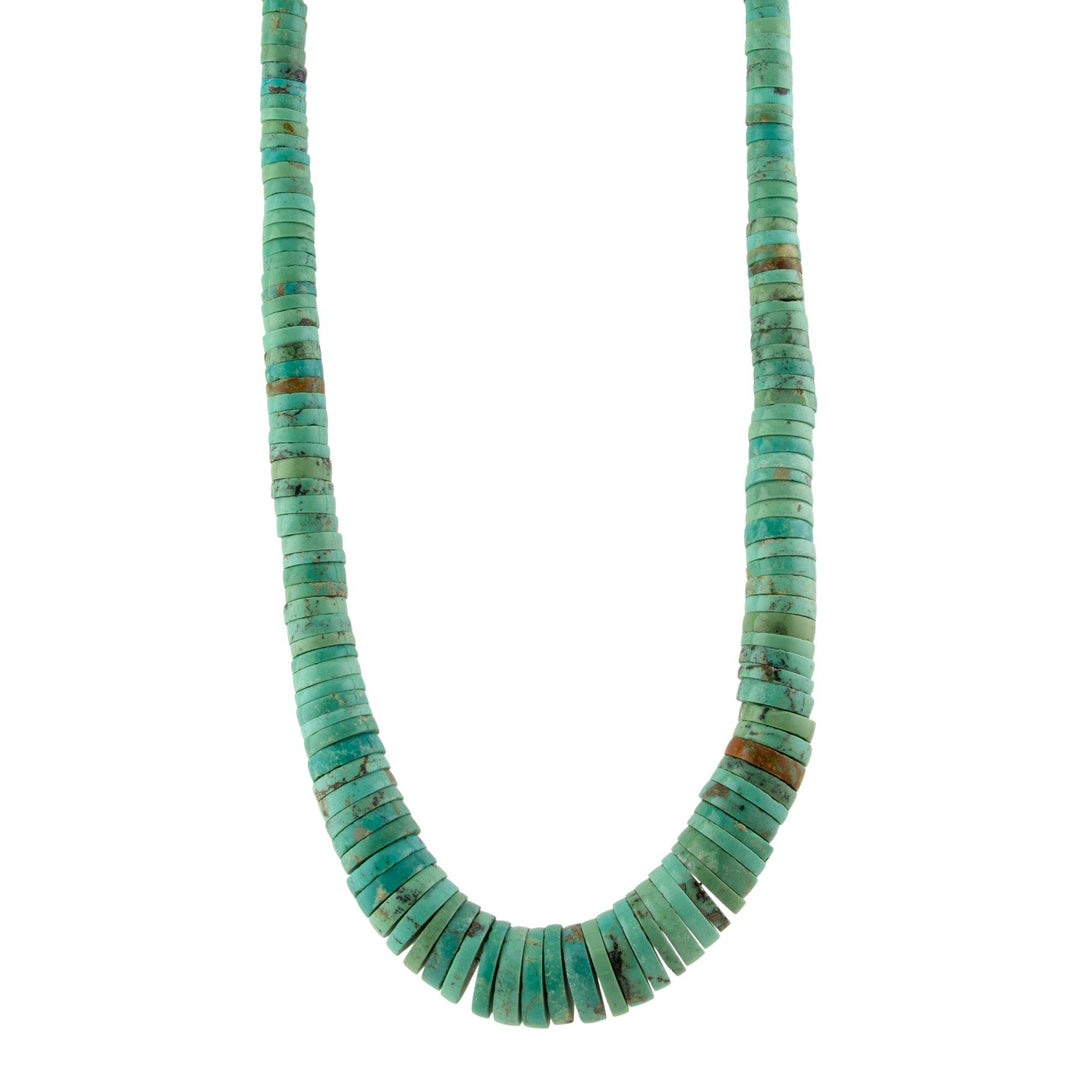 Graduated Green Turquoise & Red Coral Disc Beaded Heishi Necklace - Kingdom Jewelry