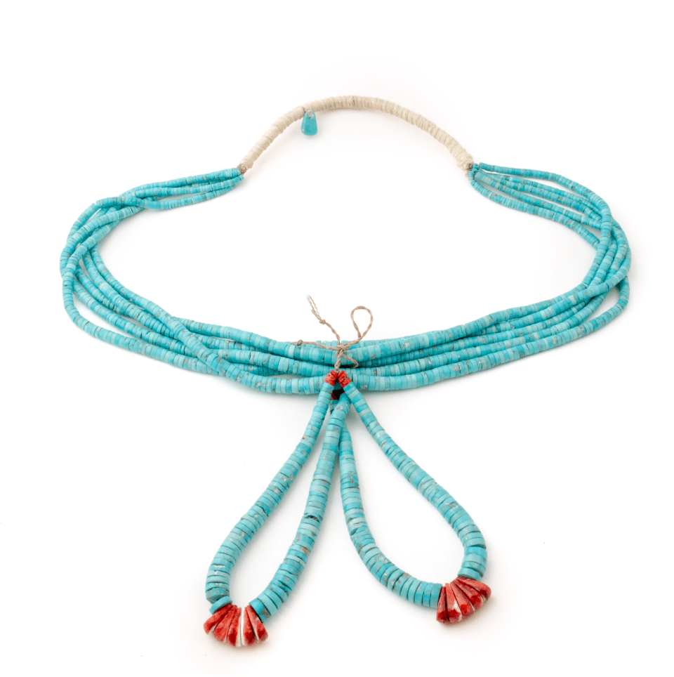 Graduated Multi - Stand "Ray Lovato" Turquoise & Spiny Oyster Heishi Beaded Naja Necklace - Kingdom Jewelry