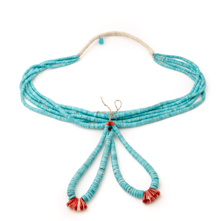 Graduated Multi - Stand "Ray Lovato" Turquoise & Spiny Oyster Heishi Beaded Naja Necklace - Kingdom Jewelry