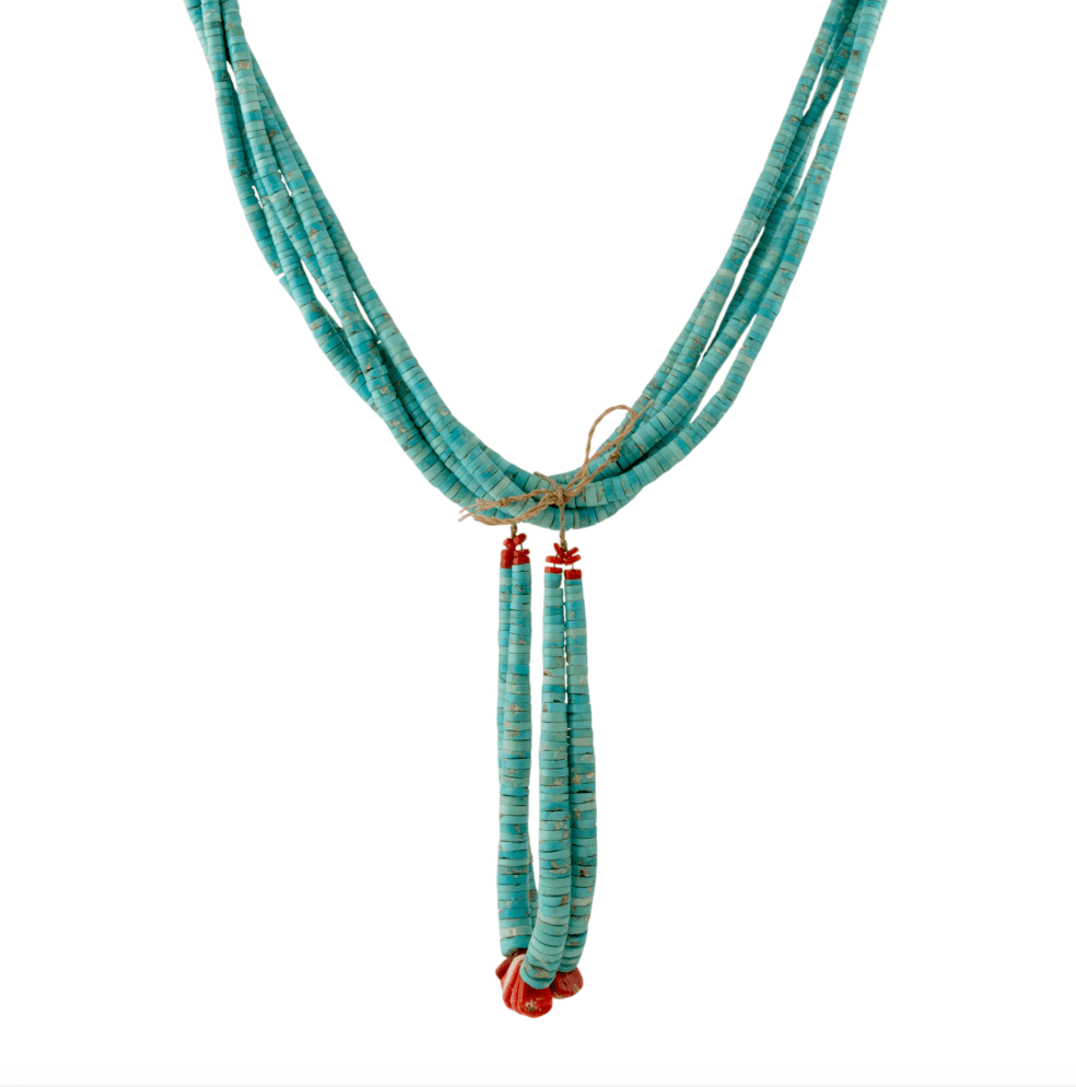 Graduated Multi - Stand "Ray Lovato" Turquoise & Spiny Oyster Heishi Beaded Naja Necklace - Kingdom Jewelry